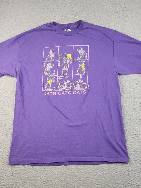 Vintage Cats Shirt Extra Large Kittens Short Sleeve Purple Single Stitch Playful - Picture 1 of 9